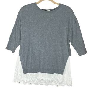 Matilda Jane In The Clouds Top Crop Sleeve Gray White Eyelet Layer SZ Small